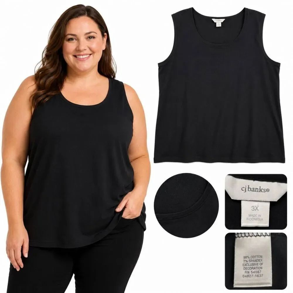CJ Banks 3X Black Sleeveless Lace Trim Tank Top